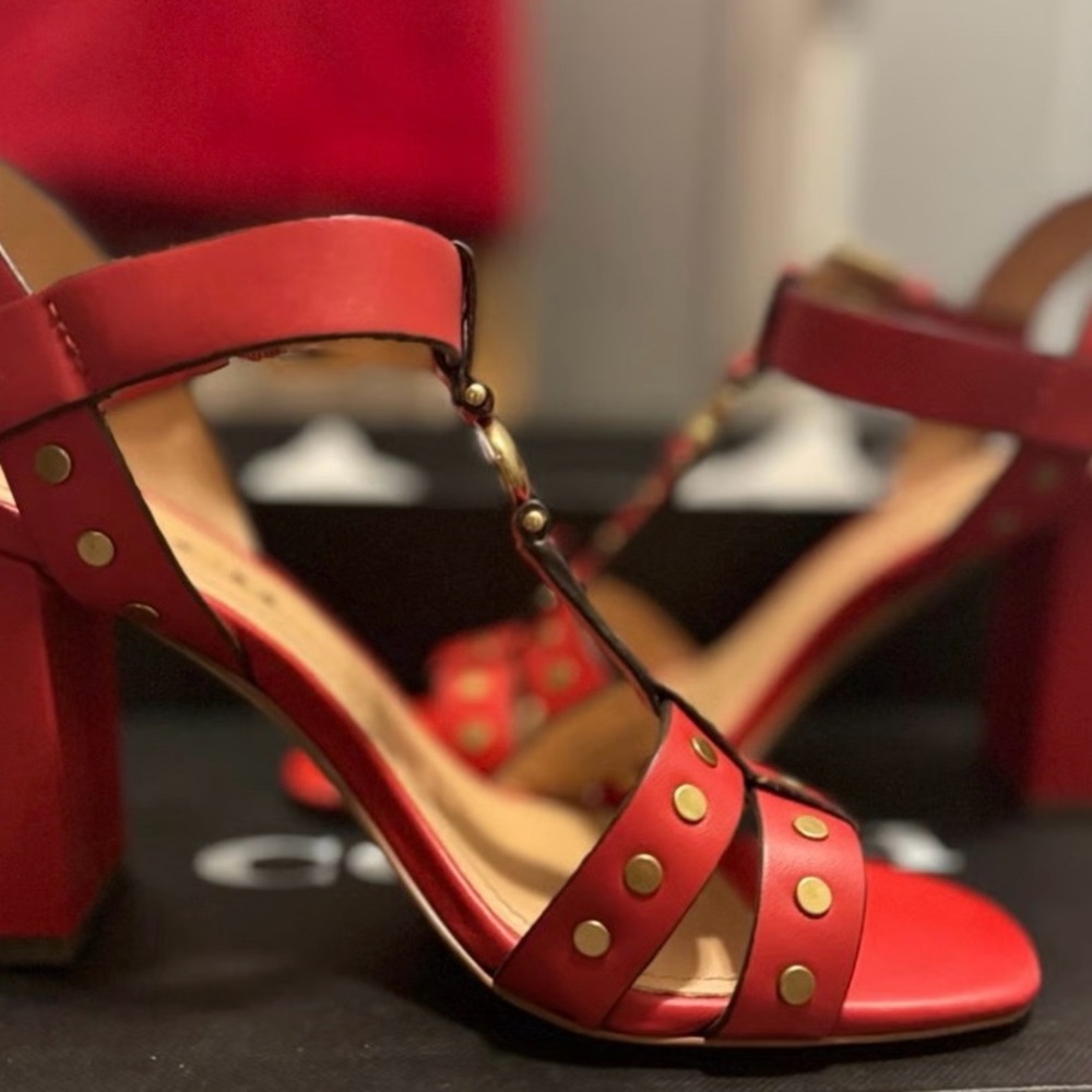 Coach Red Heels with T-Strap Design - Picture 3 of 6